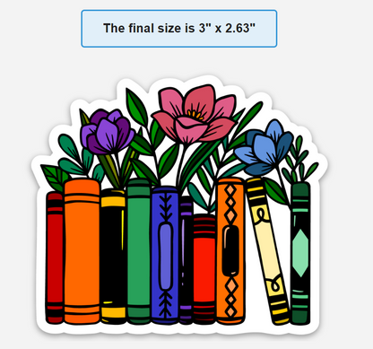 Rainbow Books with Flowers - Sticker or Magnet