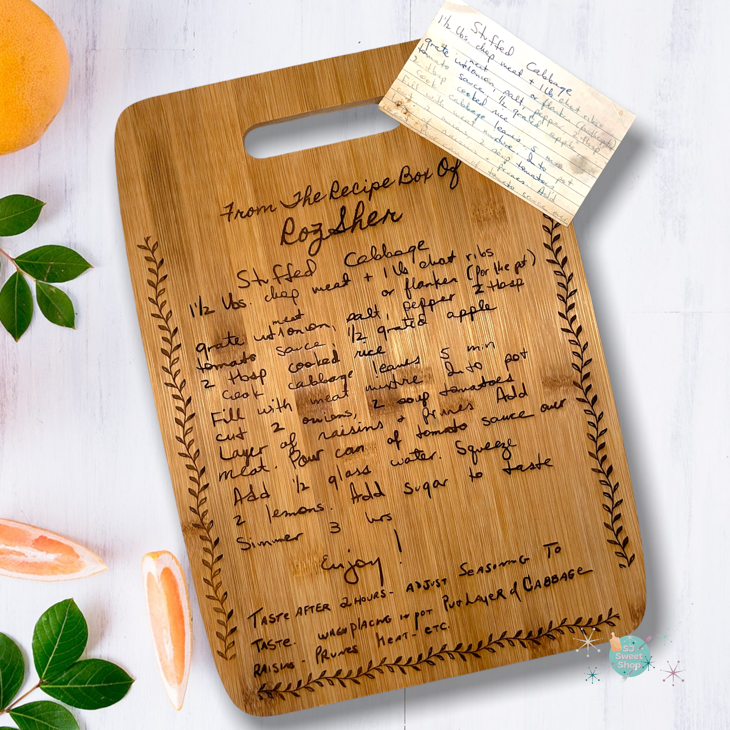 Engraved Handwritten Recipe Cutting Board