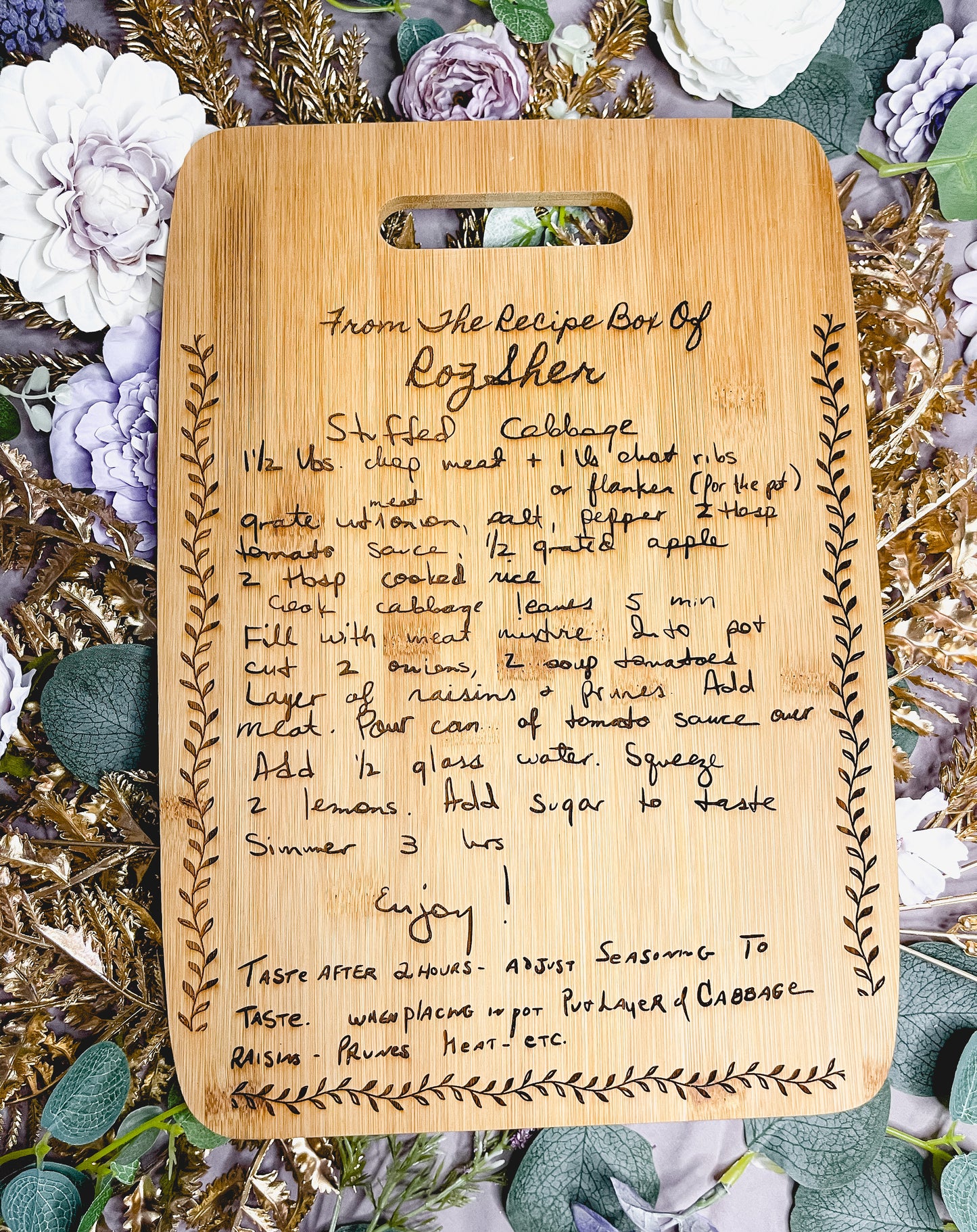 Engraved Handwritten Recipe Cutting Board