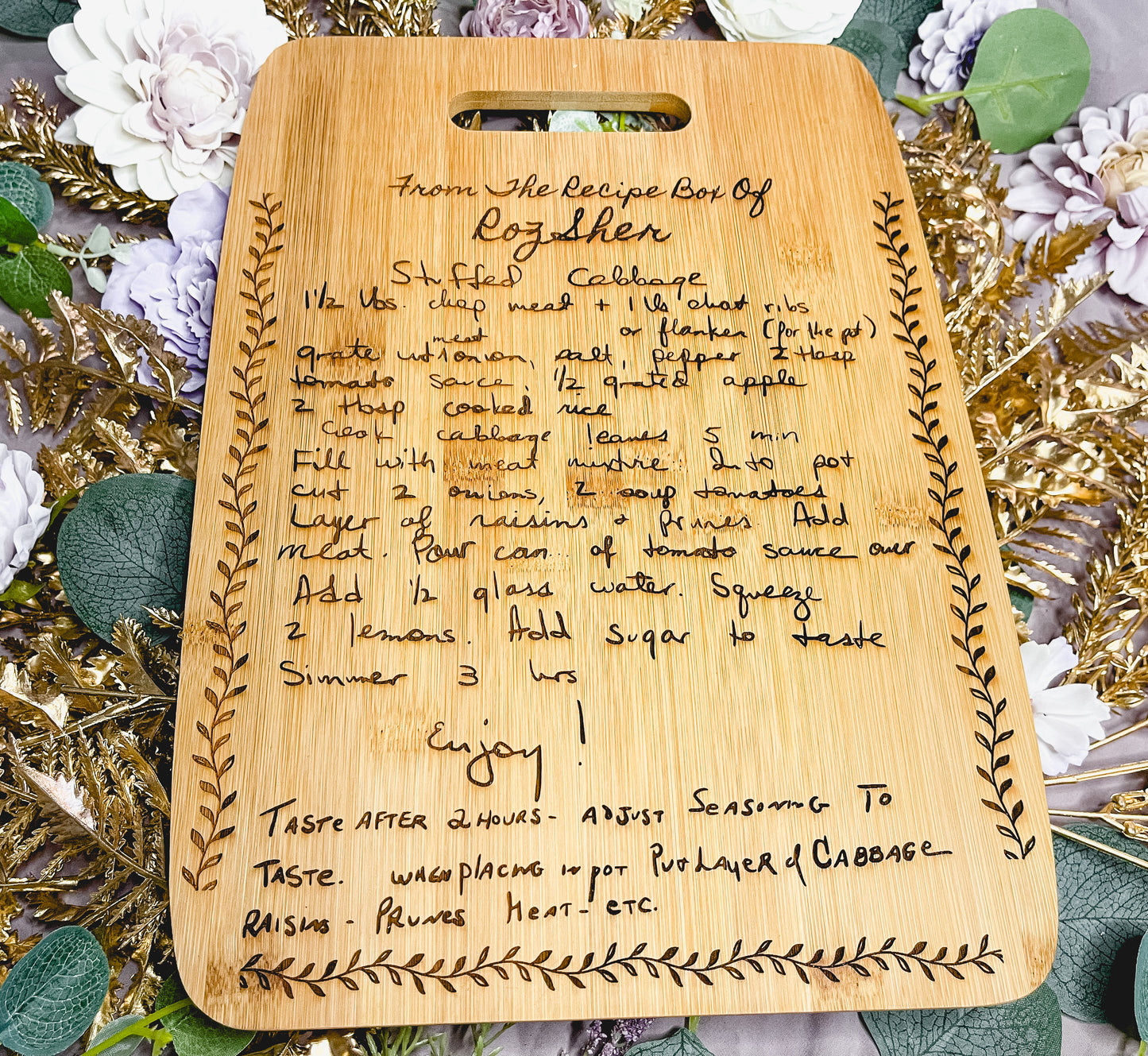 Engraved Handwritten Recipe Cutting Board